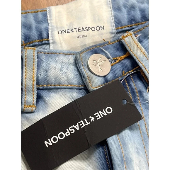 One Teaspoon Bandit High Waist Denim Short in Blue Tornado 25 New Womens Jeans - Picture 6 of 16